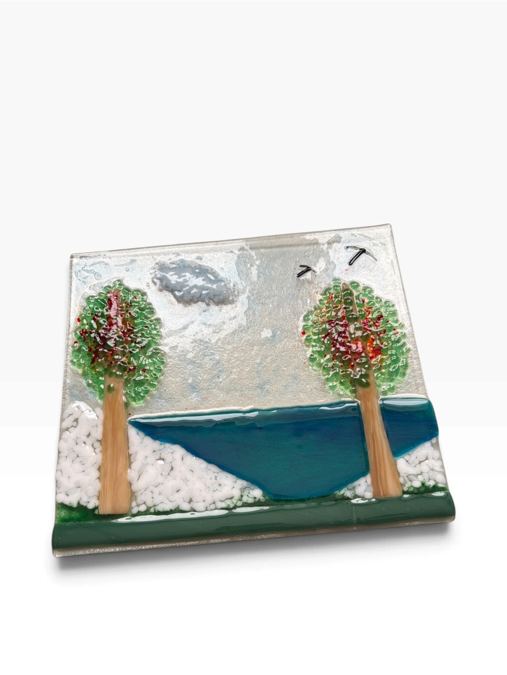 Hand crafted art glass decorative house scene